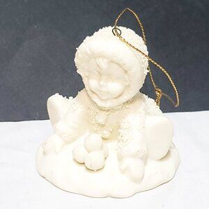 Child Playing with Snowballs Snow Winter Christmas Ornament 2" Ceramic R.O.C.